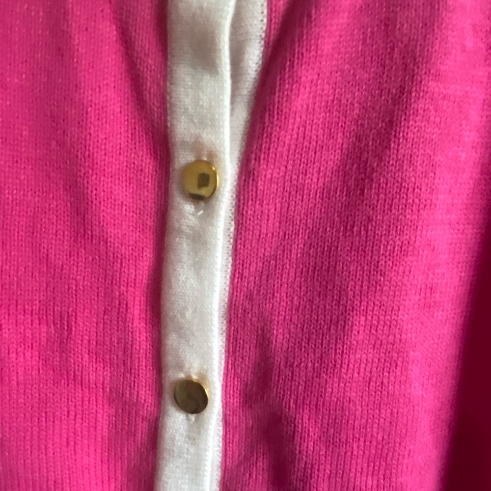 Y2K Knit Preppy Pink White Gold Button Long Sleeve Barbie Sweater Cardigan L - Picture 6 of 14